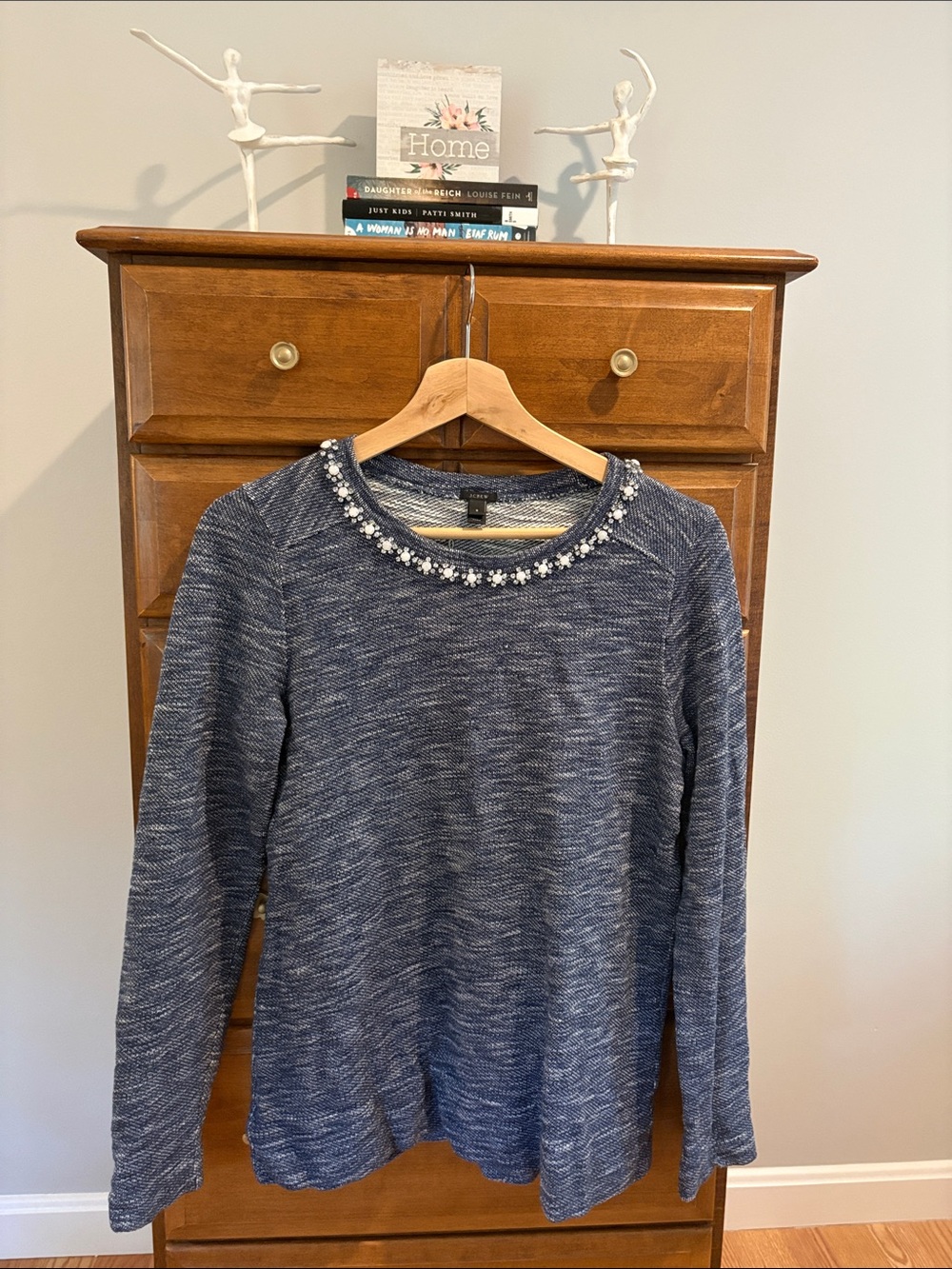 J. Crew Navy Blue Marled Embellished Crewneck Sweatshirt